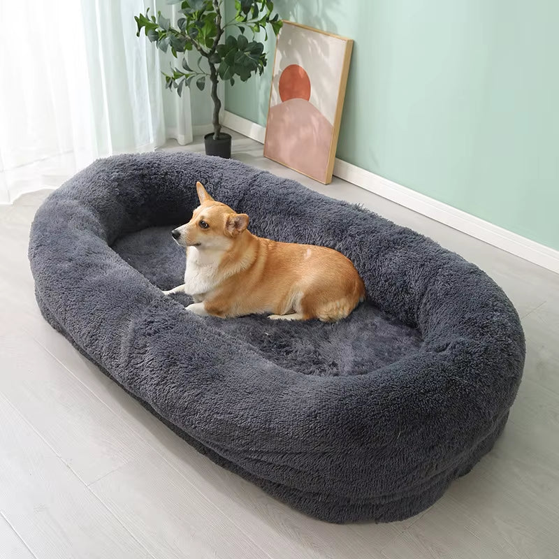 Human and Dog Bed,Suitable for Large,Washable,Made of Artificial Fur,A Large Dog Bed Integrated with a Dog Blanket for Warmth.