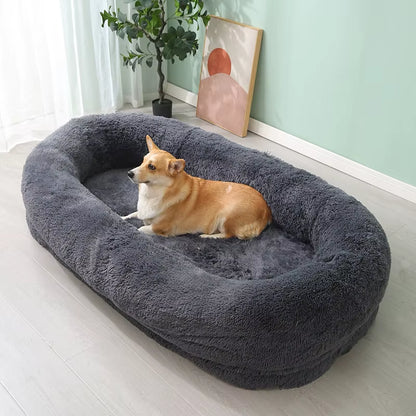 Human and Dog Bed,Suitable for Large,Washable,Made of Artificial Fur,A Large Dog Bed Integrated with a Dog Blanket for Warmth.