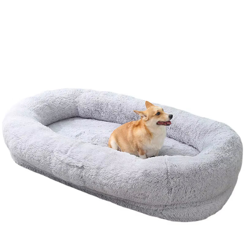 Human and Dog Bed,Suitable for Large,Washable,Made of Artificial Fur,A Large Dog Bed Integrated with a Dog Blanket for Warmth.