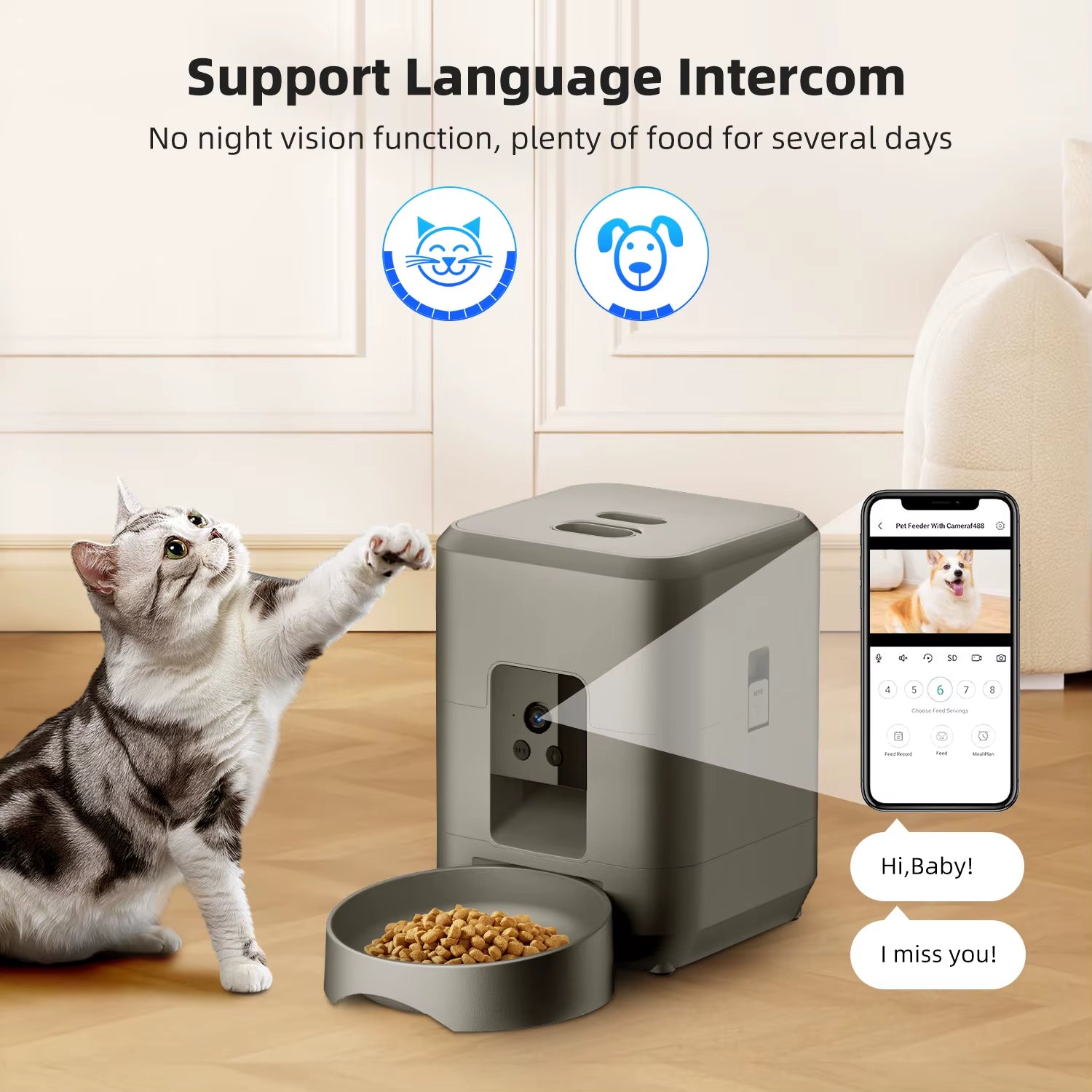 2L Portable Plastic Smart Pet Feeder with Camera Night Vision 2.4G Wifi Automatic Cat Feeder for Dog Food Dispenser