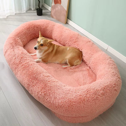 Human and Dog Bed,Suitable for Large,Washable,Made of Artificial Fur,A Large Dog Bed Integrated with a Dog Blanket for Warmth.