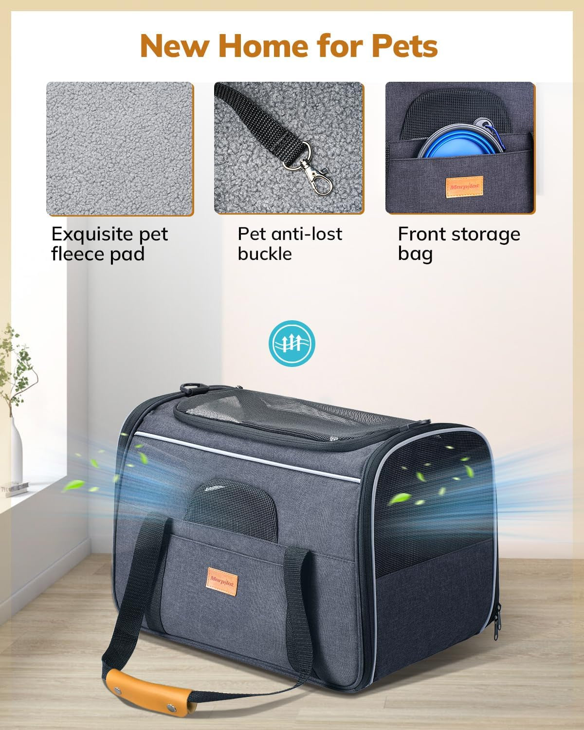 Cat Carrier - Cat Carrier Soft for Medium or Large Cats up to 20Lbs, with Dual-Sided Cushion, Secure Buckle and Foldable Bowl, Dog Carriers for Small Dogs - Pet Carrier (Dark Gray)