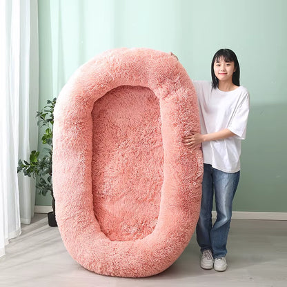 Human and Dog Bed,Suitable for Large,Washable,Made of Artificial Fur,A Large Dog Bed Integrated with a Dog Blanket for Warmth.