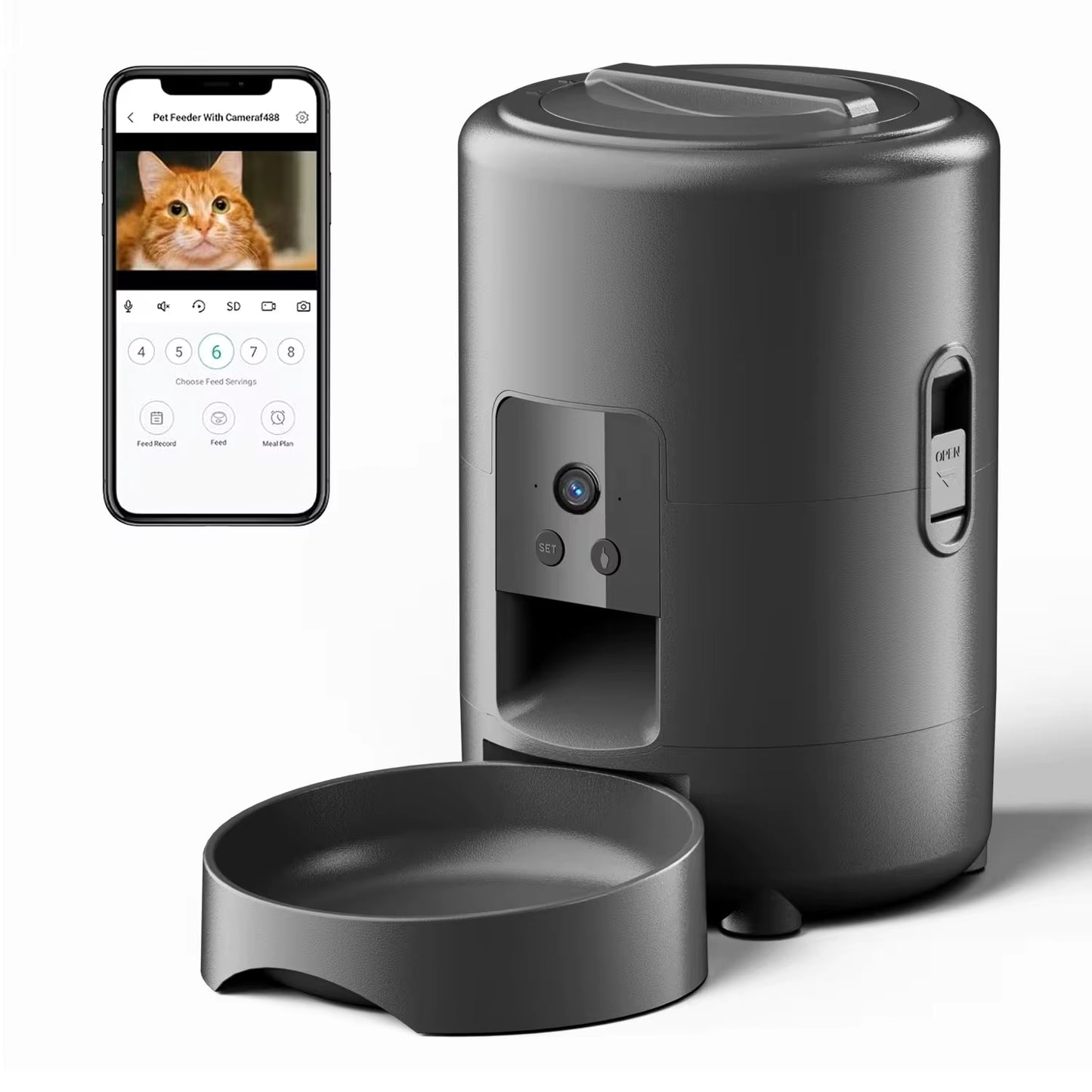 2L Portable Plastic Smart Pet Feeder with Camera Night Vision 2.4G Wifi Automatic Cat Feeder for Dog Food Dispenser