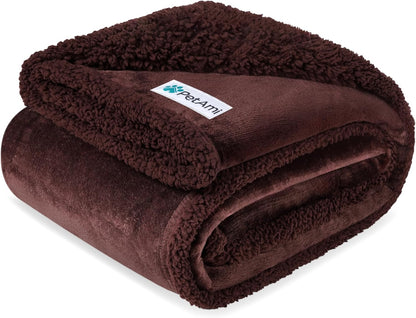 Waterproof Dog Blanket for Medium Large Dog Puppy Cat Throw for Couch Cover Leakproof Protection, Sherpa Fleece, Reversible Soft Washable 60X40 Brown Brown