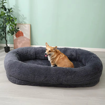 Human and Dog Bed,Suitable for Large,Washable,Made of Artificial Fur,A Large Dog Bed Integrated with a Dog Blanket for Warmth.