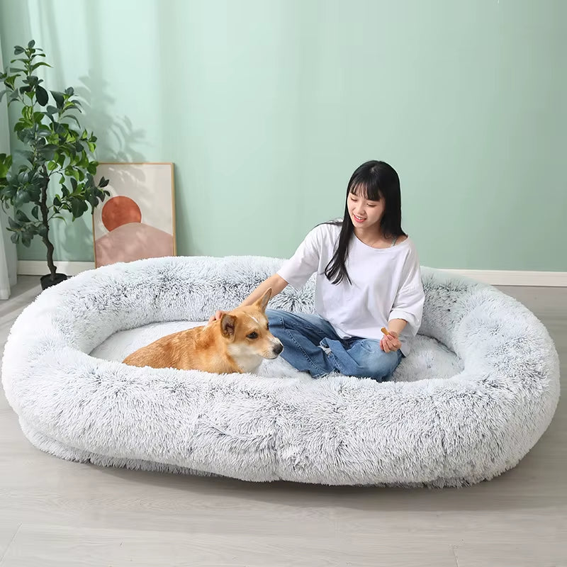 Human and Dog Bed,Suitable for Large,Washable,Made of Artificial Fur,A Large Dog Bed Integrated with a Dog Blanket for Warmth.