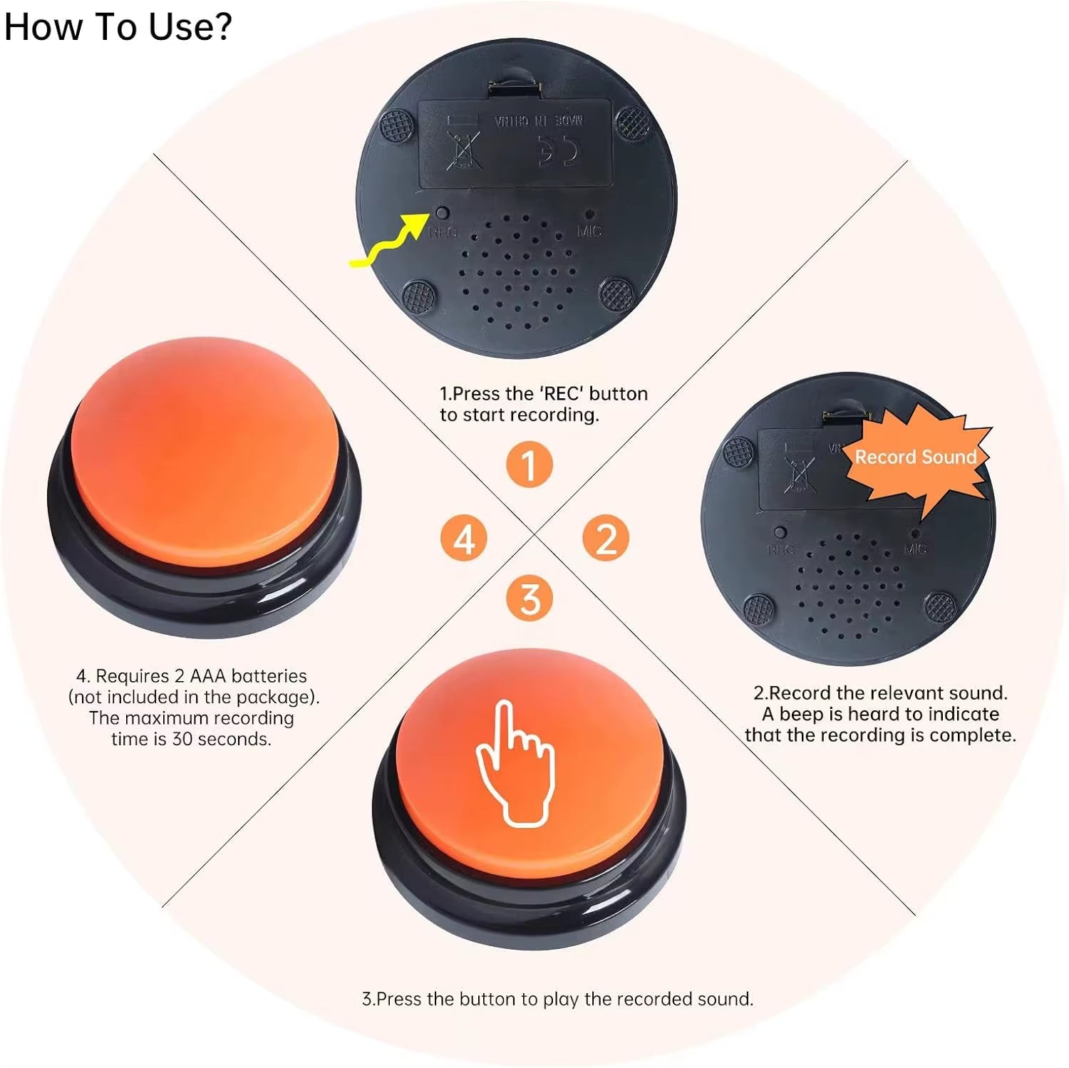 Voice Recording Button, Dog Buttons for Communication Pet Training Buzzer, 30 Second Record & Playback Recordable Buttons