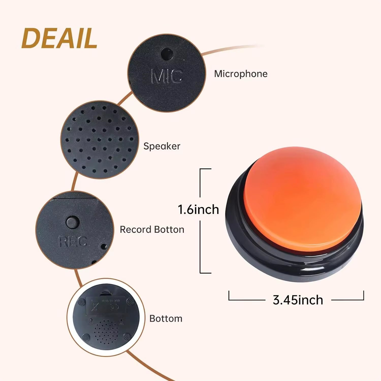 Voice Recording Button, Dog Buttons for Communication Pet Training Buzzer, 30 Second Record & Playback Recordable Buttons