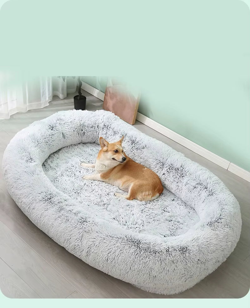 Human and Dog Bed,Suitable for Large,Washable,Made of Artificial Fur,A Large Dog Bed Integrated with a Dog Blanket for Warmth.