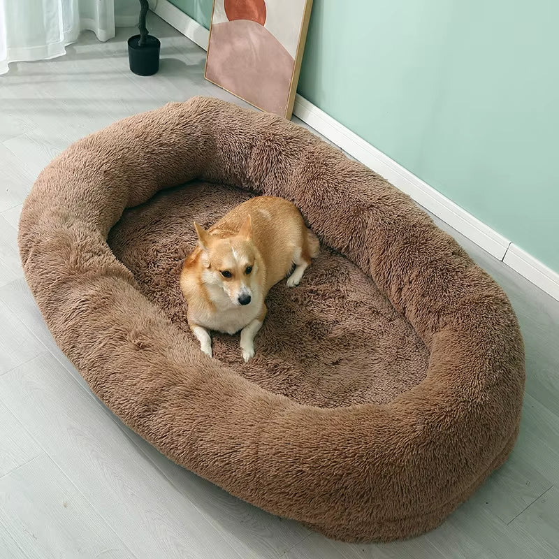 Human and Dog Bed,Suitable for Large,Washable,Made of Artificial Fur,A Large Dog Bed Integrated with a Dog Blanket for Warmth.