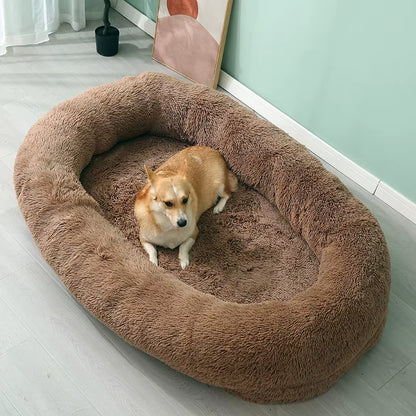 Human and Dog Bed,Suitable for Large,Washable,Made of Artificial Fur,A Large Dog Bed Integrated with a Dog Blanket for Warmth.